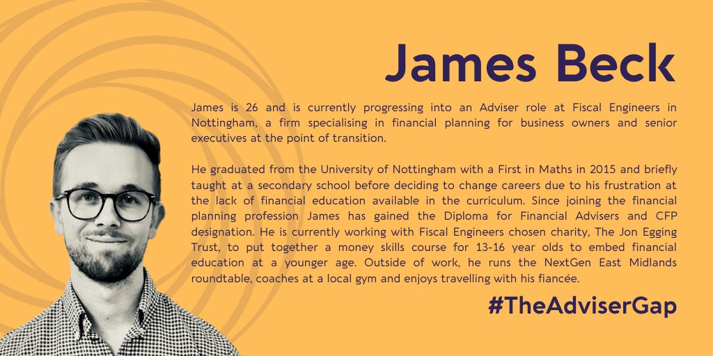 #NextGen20 speaker announcement number 2⃣ this week...

...the final speaker to be announced on the topic of #TheAdviserGap, we have <a href="/Jamesbeck4/">James Beck</a> from <a href="/FiscalEngineers/">Fiscal Engineers Ltd</a> 💸🛠️

Keep an eye out over the coming days for the remaining announcements of our 30 conference speakers... 👀