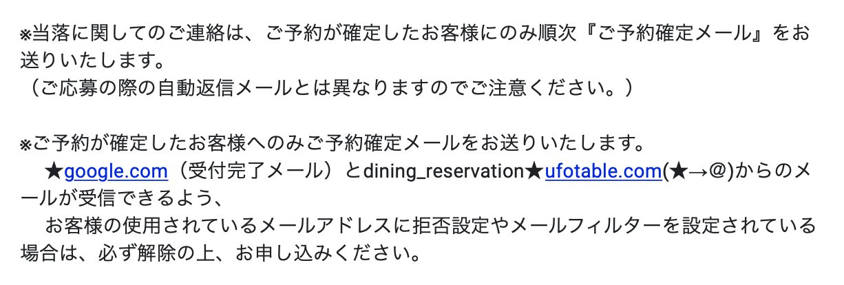 Ufotable Dining 当選メール送信完了のお知らせ 先程 お席が準備できたすべてのお客様に当選の旨のメール をお送りさせて頂きました お客様によっては迷惑メールフォルダに振り分けられている可能性がございます ご確認のほどよろしくおねがいいたし