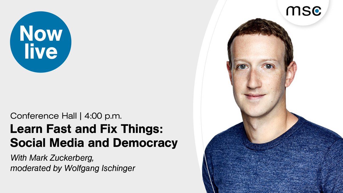 MunSecConf's tweet image. .@Facebook CEO and Founder Mark Zuckerberg is now speaking and discussing at #MSC2020. #Facebook 
▶️ Watch LIVE: securityconference.org/en/msc-2020/li…