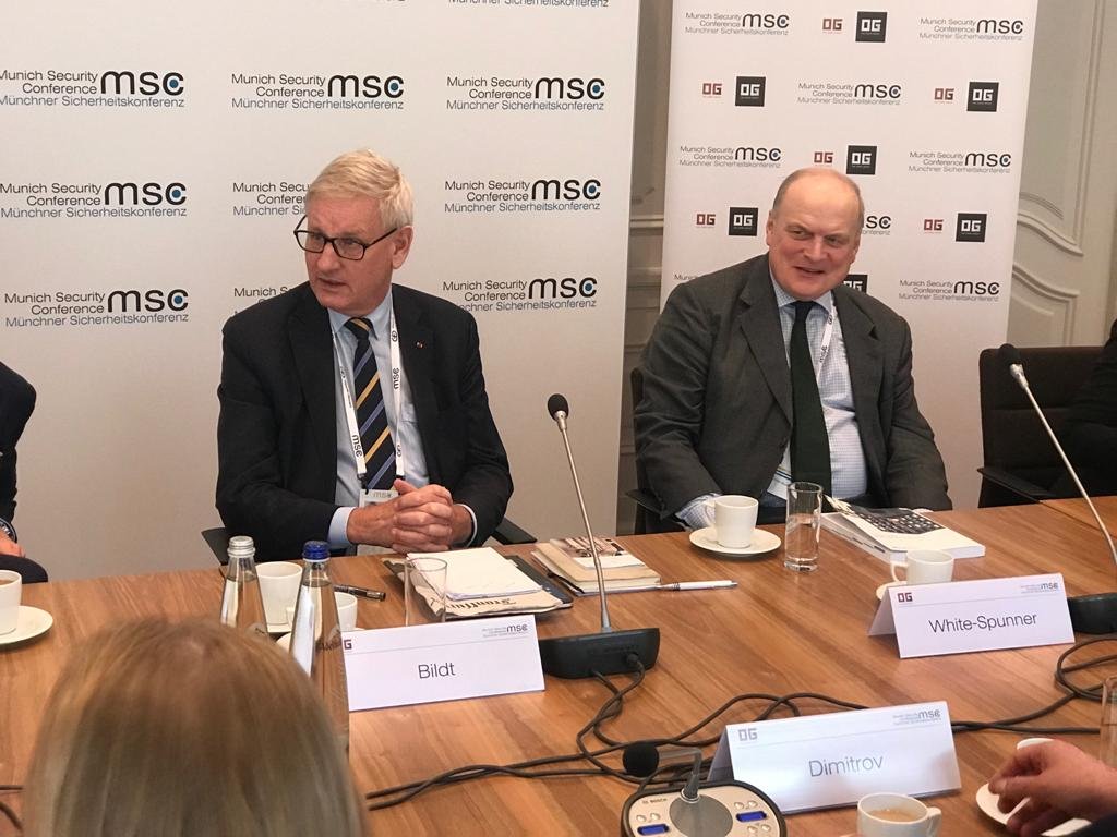 TheOhridGroup's tweet photo. Earlier today at @MunSecConf: our members @carlbildt, @DamonMacWilson and Sir Barney White-Spunner with 🇲🇰 FM @Dimitrov_Nikola.

Final touch ahead of the full @NATO membership and the official invitation for 🇪🇺 negotiations.

Cc:
@ischinger @javiersolana @zorancicak @PlevnelievRP https://t.co/2TXei9mTeX