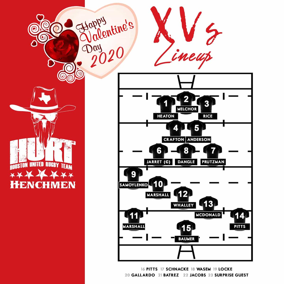 iplayhurt's tweet photo. A Valentine's Day Special for Guests of Honor, the Ladies Who Support HURT! A DOUBLE HEADER! HENCHMEN vs BARC at 1pm CT. HURT vs Harc at 3pm CT. Squad lineups, Our Saviour Lutheran Church
@usarugby @texasrugbyunion
#iplayhurt #houston #valentinesday #valentines https://t.co/uz7zQ4PcLk