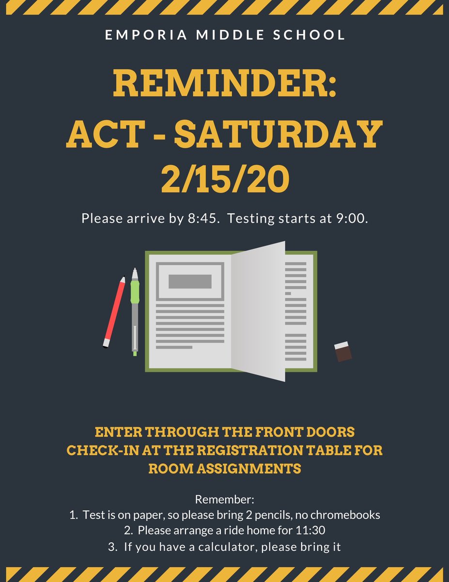 Mr. Turner manning the door for students checking in to the PRE-ACT here at EMS.  Good luck to the 80+ 8th grade students that are taking it this morning. #EmporiaProud