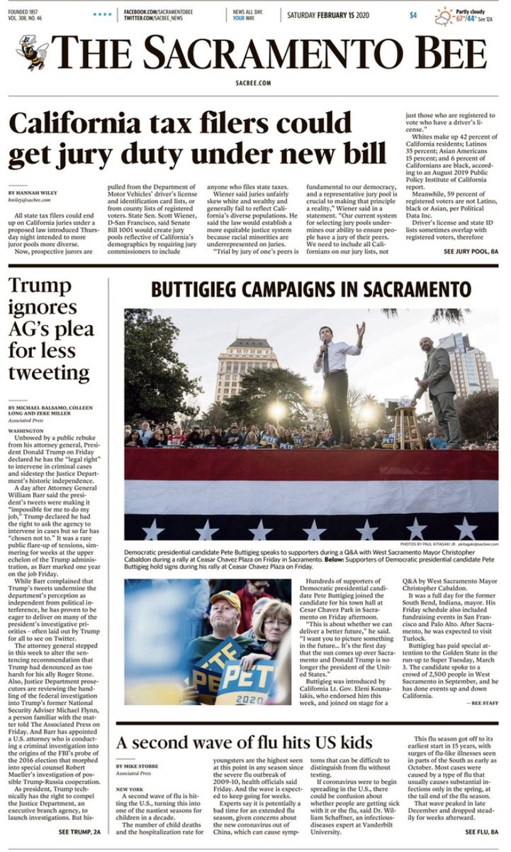 How about this front page in the <a href="/sacbee_news/">The Sacramento Bee</a> this morning!