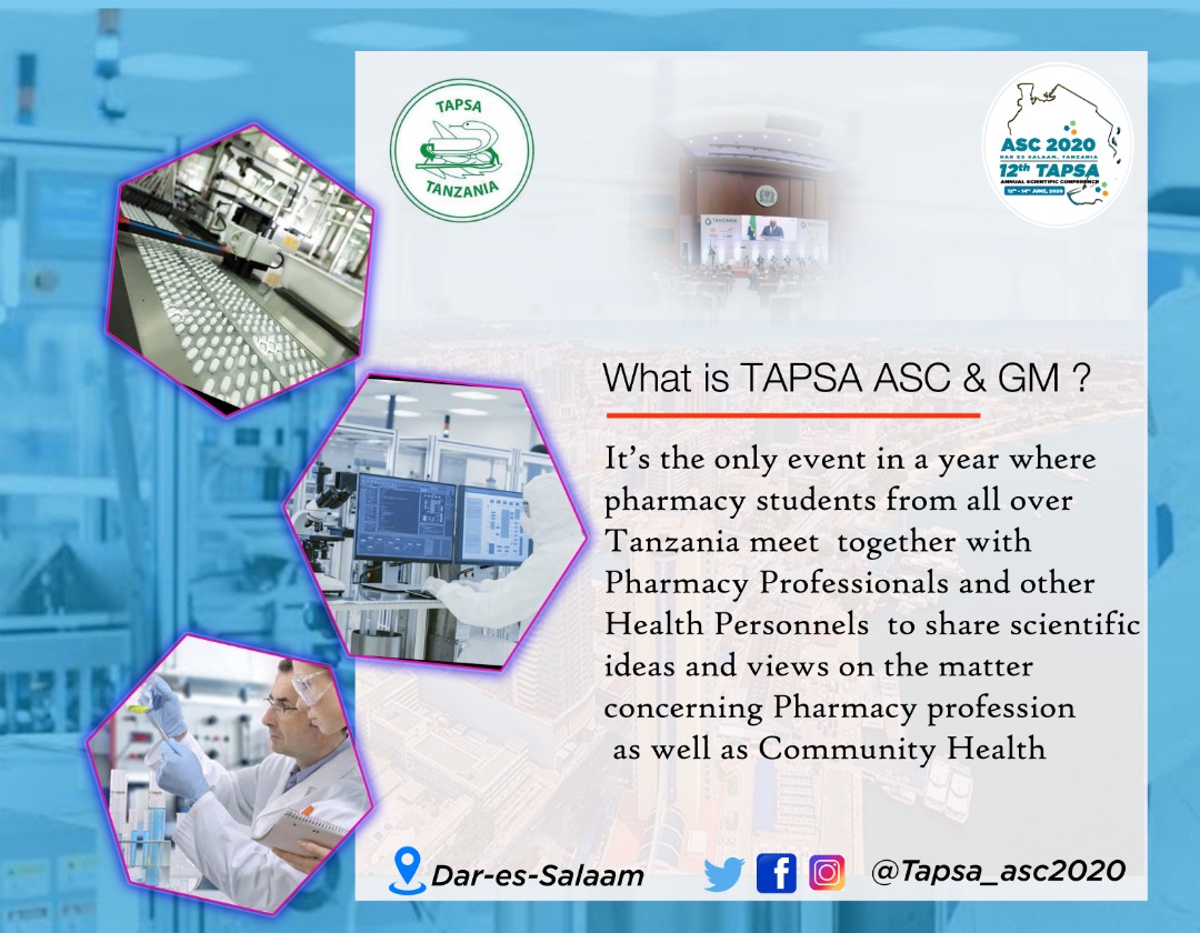 TAPSA_Asc2020's tweet photo. Hello TAPSA organises its 12th Annual  Scientific Conference and General Meeting in Dar es Salaam, to be hosted by @tapsamuhas and @KiutTapsa
We kindly invite you to register and attend by clicking the link below.. https://t.co/UNR53A0LmO
#TAPSAASC2020 https://t.co/4wrmqupk8f