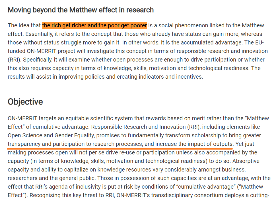 AgaYazhevich's tweet photo. #Matthew_effect - the rich get richer and the poor get poorer - recognised as the key threat to Responsible Research & Innovation. ON-MERRIT will offer recommendations on how to amend policies and broaden the #Science with and for #Society knowledge base.
https://t.co/2KF2ZQsB3U https://t.co/XdOvHHNMVu