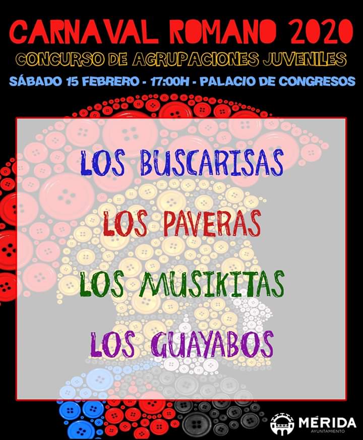 Hoy le toca a las juveniles del #CarnavalRomano. 
Mucha fuerza a las cuatro y un beso muy especial a cada uno de los #LosJarapales que se nos ha hecho juvenil en #LosPaveras y en #LosMusikitas
Os esperamos el viernes 21 en el Alcazaba con las #infantiles. 
#ApoyaLaCantera