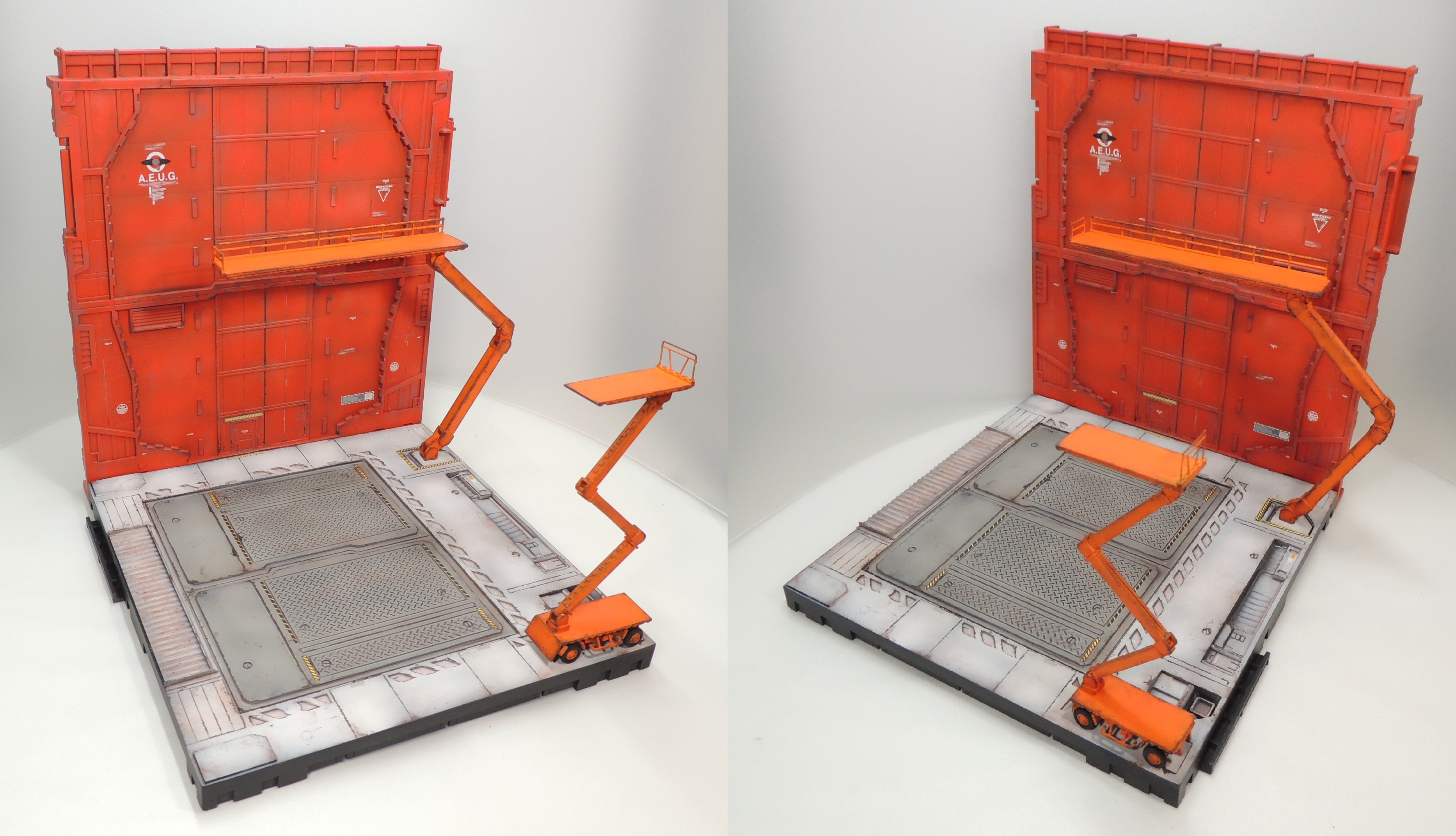 あやぽん 1 144エゥーゴ陣営の格納庫 整備クルーが完成 格納庫 は 昨年７月にzガンダムのカタパルトを製作して以来 ２度目のチャレンジに 今回はアーガマの配色を参考に外壁を塗装 昇降機はトラックのシャーシとプラ材で 自作 先ほど1 144アーガマ