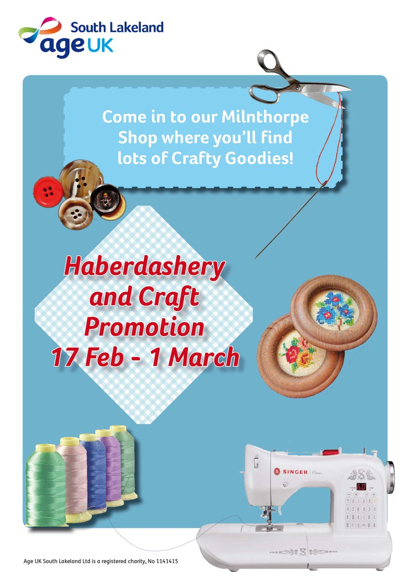 Come along to our Milnthorpe shop and look at our Haberdashery and Craft promotion starting 17 February. <a href="/ageukslshops/">Age UK SL Shops</a>