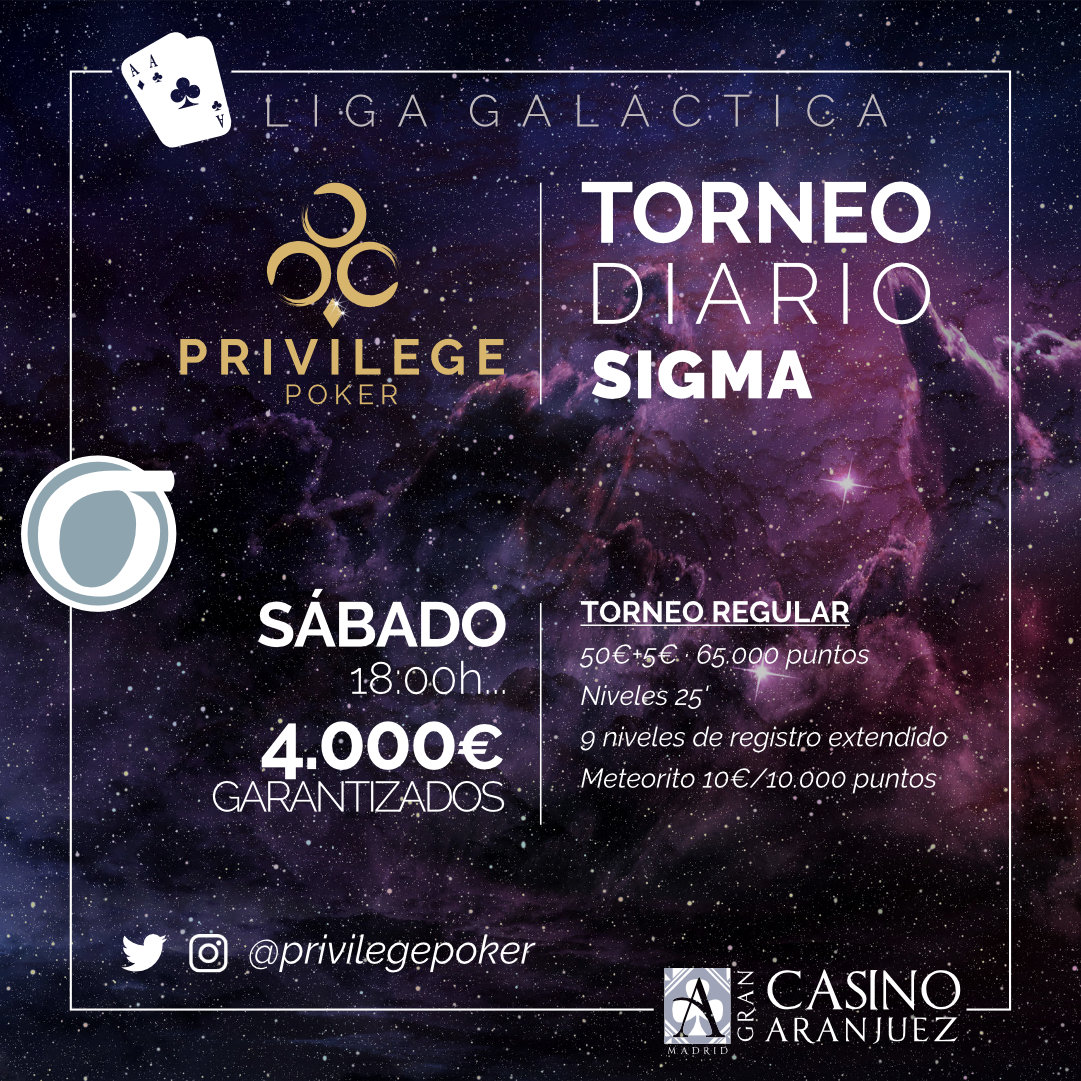 CasinoGVPoker's tweet photo. Nueva jornada de la
#LigaGaláctica🌠
TORNEO MENSUAL INTERESTELAR
DÍA 1B TURBO (14h)
DÍA 2 (17h)
💰 €20K GTD en @CasinoGranVia
🎟 https://t.co/l7WkJGlKoG
TORNEO SIGMA
💰 €4K GTD en @CasinoAranjuez
🎟 https://t.co/YM5pl8Fvpz
#InterestelarWeek https://t.co/hTdL4DJ8Ka