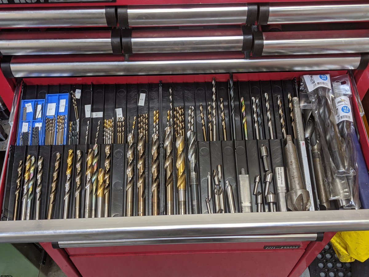 SICDltd's tweet photo. Time well spent organising my drill drawer! I was getting fed up with rummaging around looking for drills and ordering duplicates because they're not easy to find 👍  #drill #drillbit #workshop #workshoplife #machineshop #organization #organisation #tidy #toolbox #tools #toolporn https://t.co/08uFqGD6Ry