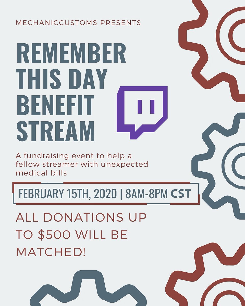 CustomsMechanic's tweet photo. Today is the day! 12hr benefit stream starting at 8am CST on twitch! Come hang out and have a good time! Link in bio! https://t.co/cbPaVCba8p