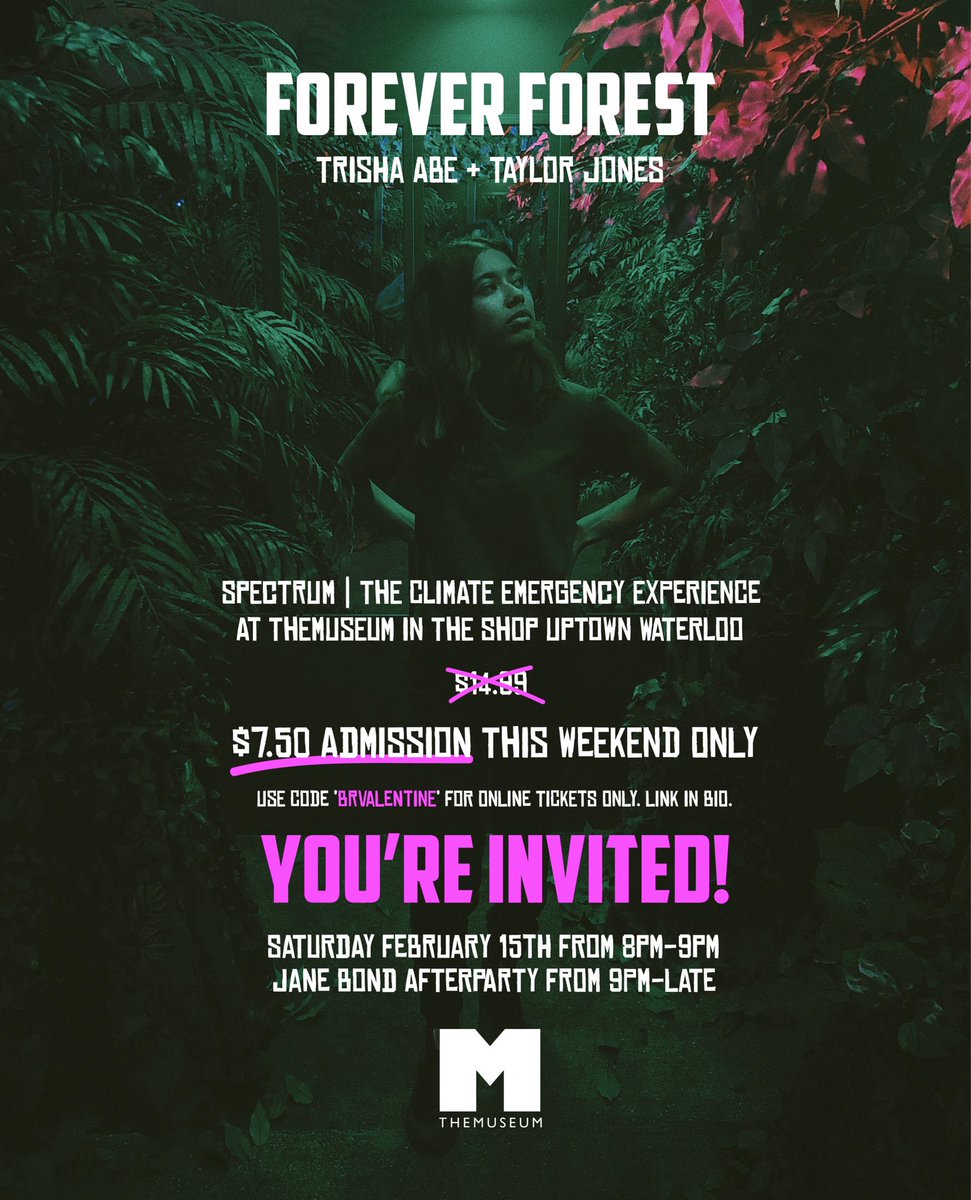 Come hang with <a href="/TrishaAbe/">Trisha Abe</a> and I tonight <a href="/THEMUSEUM/">THEMUSEUM</a> in <a href="/uptownwaterloo/">Uptown Waterloo</a> to celebrate the opening of the new Spectrum | The Climate Emergency Exhibit. 50% off admission this weekend (online only). More info in link + poster! 🎉 🌿 

eventbrite.ca/e/spectrum-the…