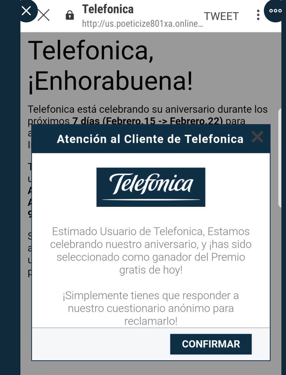 🚨 OJO a este #phising!!! 

Si estás navegando por Internet y te apetece este mensaje no caigas! 

Ayúdanos a compartirlo! Haz RT y difunde con quienes te siguen.