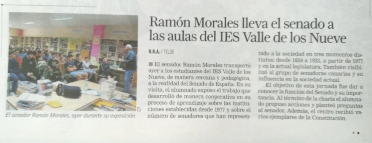 El senador Ramón Morales ofreció ayer dos talleres para los alumnos de tercero y cuarto de ESO sobre el funcionamiento del senado en España. El alumnado pudo, a su vez, exponer los trabajos previos que había realizado sobre dicho tema. #senado #aprenderhaciendo