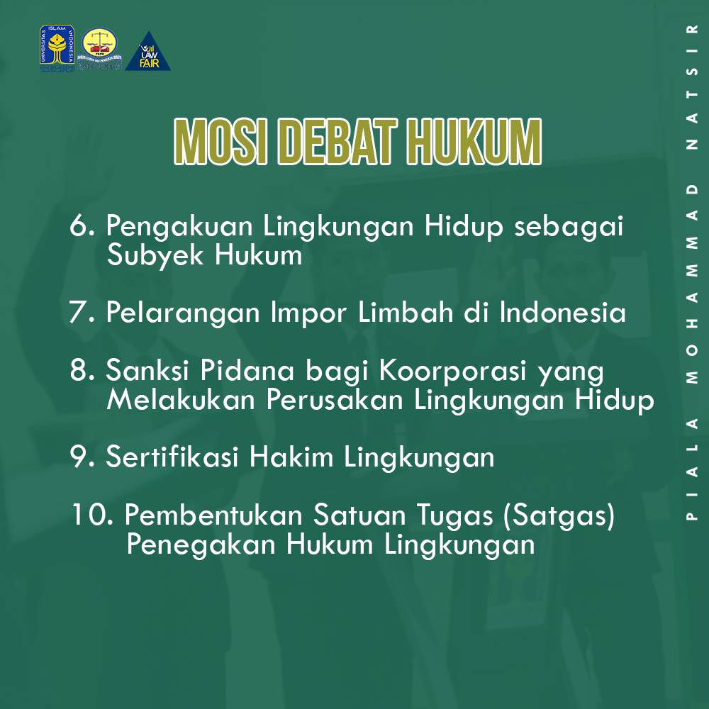 [INFO PMN]

Asalamualaikum Wr Wb.
Selamat malam, Kami dari panitia UII Law Fair 2020 menginformasikan kepada delegasi mosi Debat Hukum yang akan dipertandingkan.