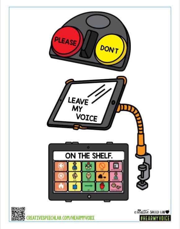 Love this visual from Creative Speech Lab. AAC users should have access to their devices at all times! ❤️
