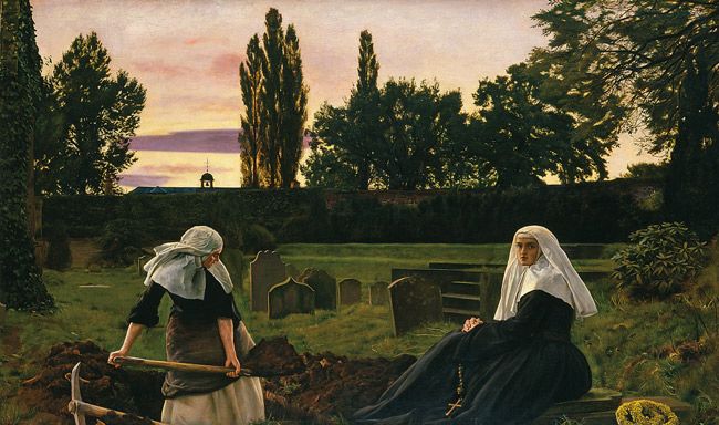 oldweirdbritain's tweet photo. In #Devonshire, it was thought lucky to have a stillborn child put (unofficially) into any open grave, as it was considered a sure passport to heaven for the next person buried there.

#folklore #deathlore
Image: John Everett Millais https://t.co/dleWJlibct