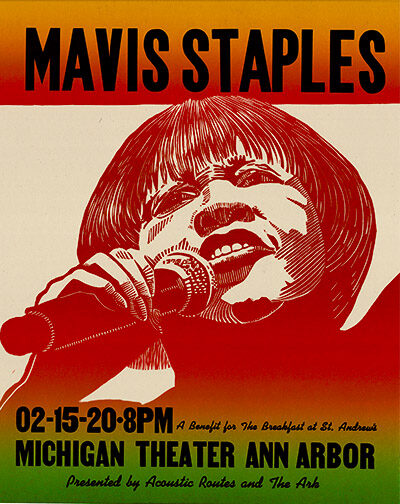 See music icon <a href="/mavisstaples/">Mavis Staples</a> take the stage TONIGHT at 8:00 PM. The concert will raise money for the Breakfast at St. Andrew’s, Presented by Acoustic Roots and <a href="/annarborark/">The Ark</a>. Tickets: bit.ly/39EkDtX