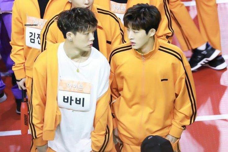 the two of them together and Jiwon patting Hanbin's head-