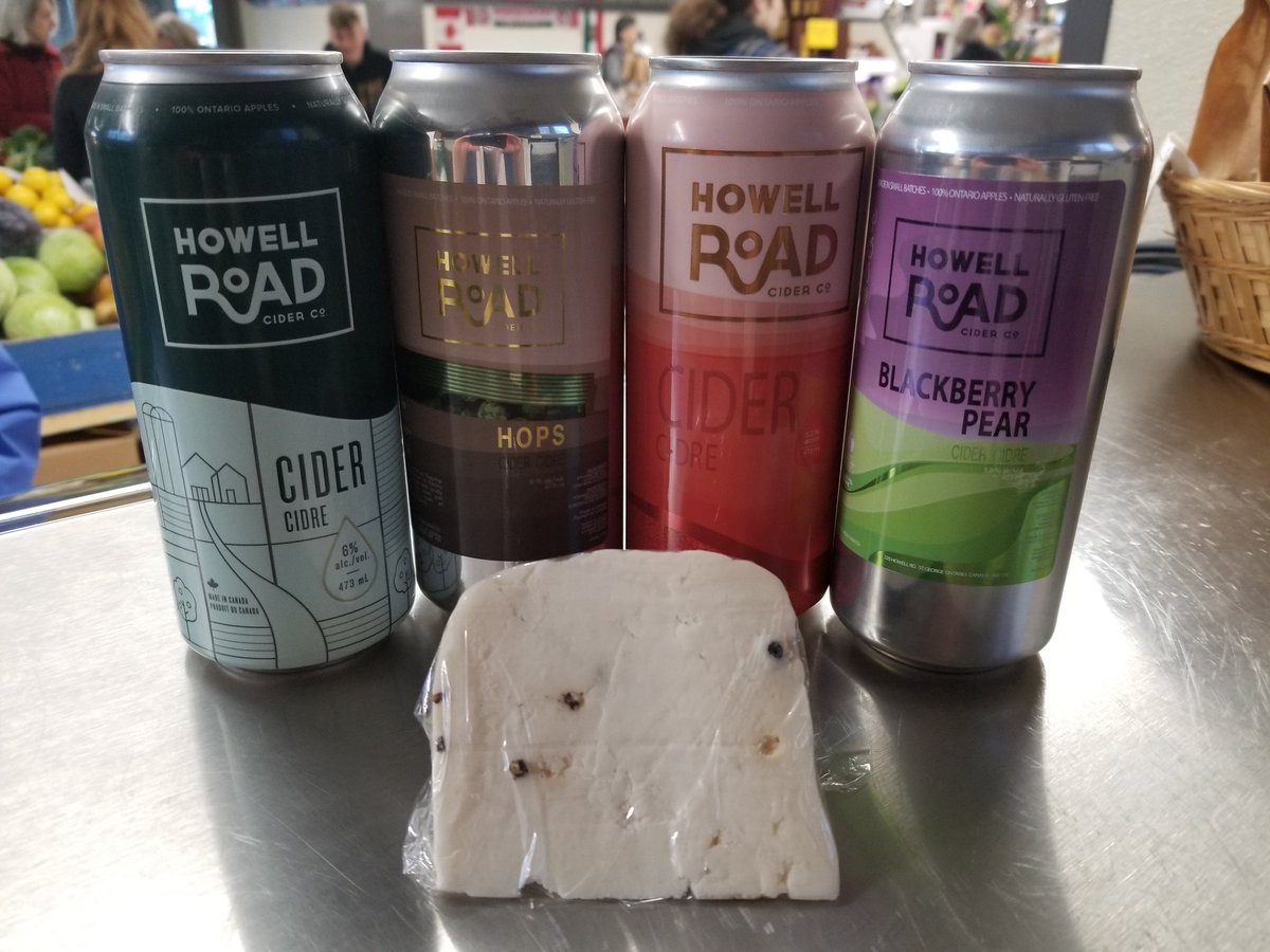 Doing a little Market research @GuelphMarket ;) Pairing <a href="/RiversEdgeGoats/">River'sEdgeGoatDairy</a> cheese with #HowellRoadCider from <a href="/brantviewapples/">brantviewapples</a> #GuelphMarket #pairings #tastings #cider #cheese