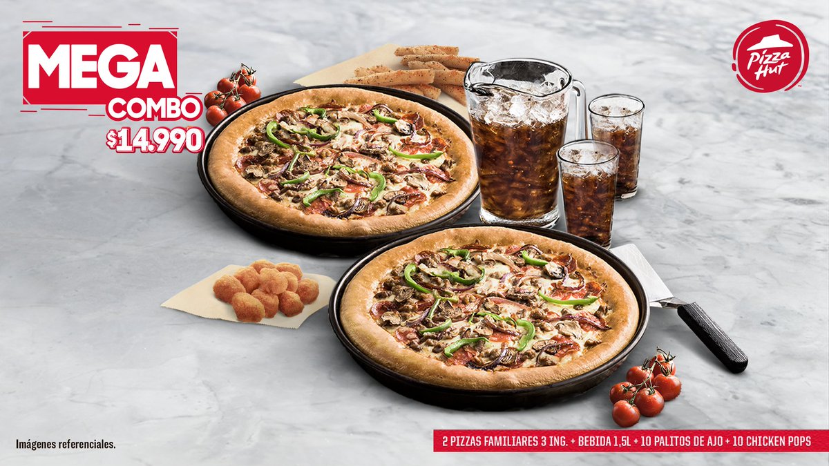 ¡El MEGA COMBO llegó para juntarte con tus amigos el fin de semana! 😁🙌🏻😀 Lleva 2 pizzas familiares 🍕🍕 3 ing. + 10 palitos de ajo 😋 + 10 chicken pops 🤤 + 1 bebida 1,5L 😍 por tan solo $14.990. 😁🙌🏻😀 

Ingresa aquí: bit.ly/2Svi8V9 para acceder a esta promo.