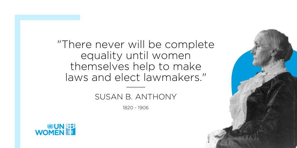 UN_Women's tweet photo. Today we honour and celebrate the life and legacy of Susan B. Anthony.

She championed women's rights, equal pay for equal work, and above all, women's right to vote along with the suffragettes in the U.S. https://t.co/sKMjj71gR3