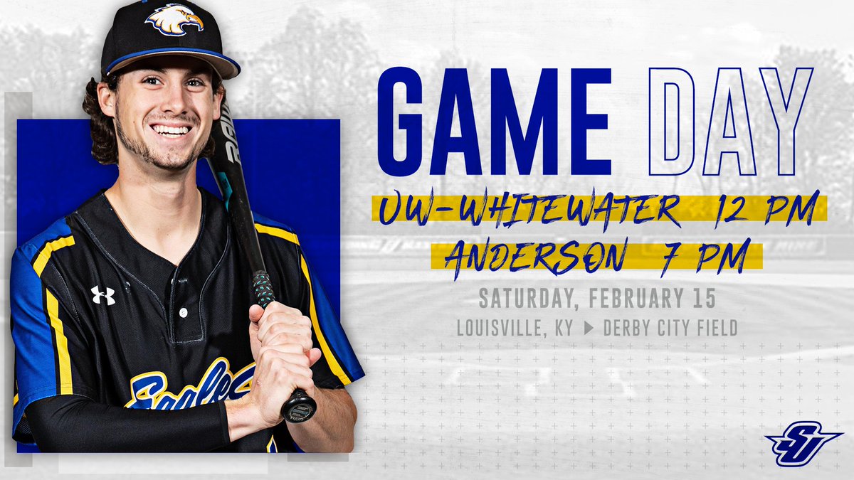SpaldingUBSB's tweet photo. BASEBALL. IS. BACK. 

The Golden Eagle Nine open the season at Derby City Field facing #2/17 UW-Whitewater at noon and cap off opening day against Anderson at 7pm. 

GAME DAY LINKS
🆚 UW-Whitewater
🖥️ https://t.co/CMhAs7BlSO

🆚 Anderson
🖥️ https://t.co/vETQlt8zJ7 https://t.co/kGYfs1KHDj