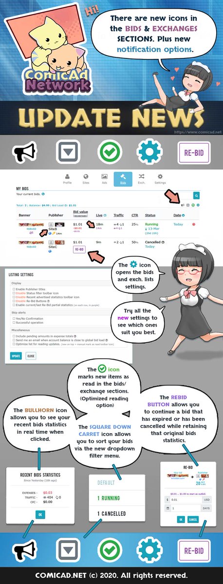 comicadnetwork's tweet photo. BIG NEW UPDATE to Bids & Exchange Sections on https://t.co/HiA1LYpZjL! Introducing the REBID button and bid/exch list settings! Try them all out to see which ones suit you best. :) #webcomics #comics #comicad #comicnetwork #update https://t.co/DfjRYQnYTQ