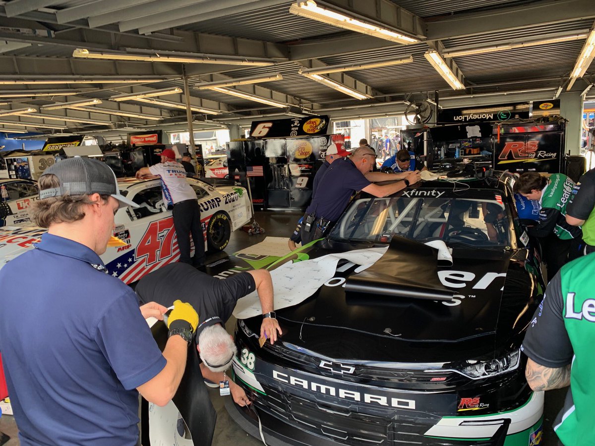 Our team made it happen today! We were able to help @KauligRacing prepare this 38 car wrap after issues in qualifying with their primary 10 car. In roughly an hour we were able to transform the 38 car into the familiar Nutrien Ag colors #wemakeithappen