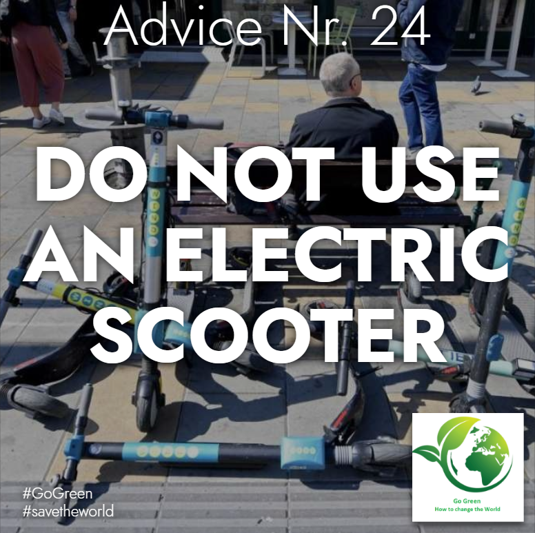 GoGreenStudents's tweet photo. Since last year, electric scooters have been very popular with tourists in big cities. They are supposed to reduce the use of the car. However, they are only used over very short distances and the batteries are made from important raw materials. They also often fill the streets. https://t.co/zOAVSR8JPm