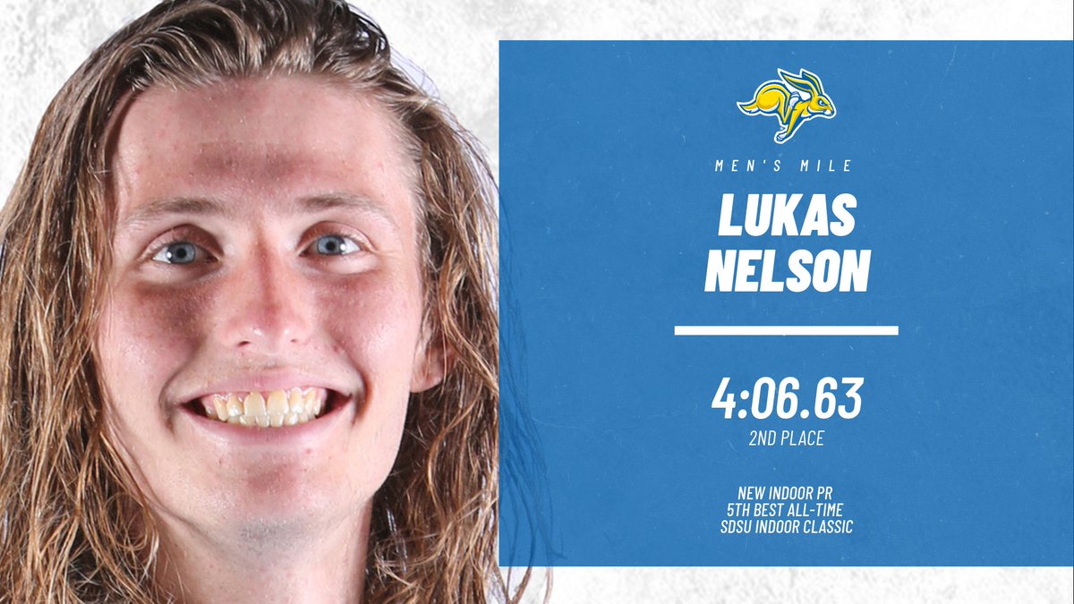 GoJacksTFXC's tweet photo. Lukas Nelson continues to climb the all-time list! His second place finish in the men's mile puts him at fifth on the list. His previous best was a 4:09.06 that had him at 10th! #GoJacks🐰 https://t.co/ziiFN8tgpq
