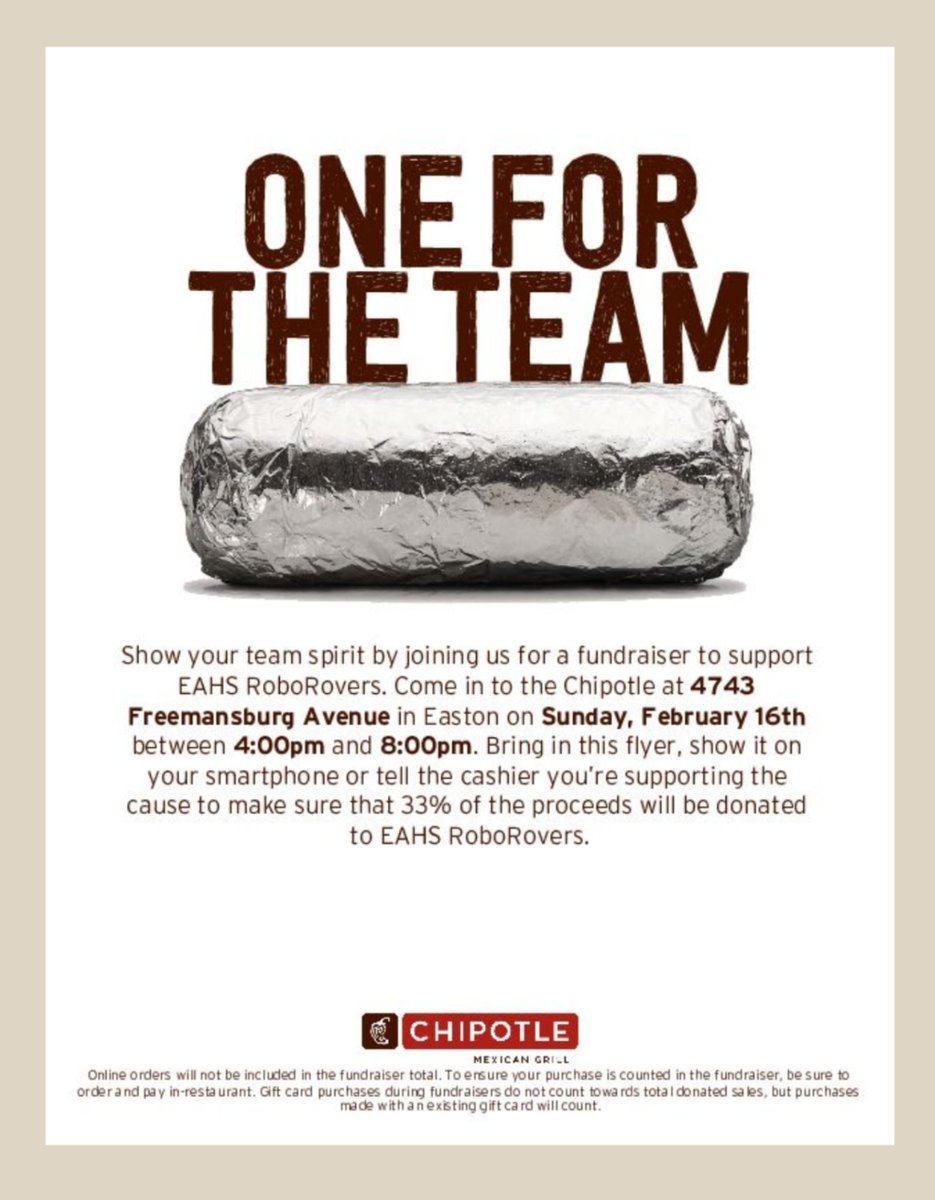 frc8117's tweet photo. Please support the RoboRovers on Sunday 4-8PM! Just mention our team! #easdedtech https://t.co/gRY24AMCP8