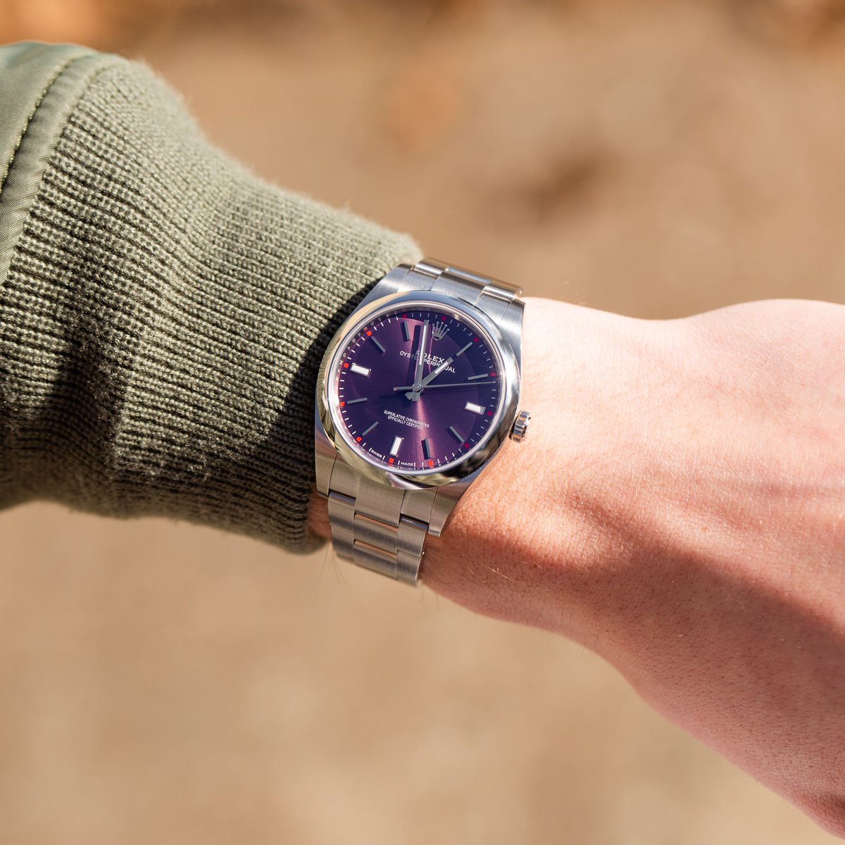 The red grape dial on this 39mm Rolex 