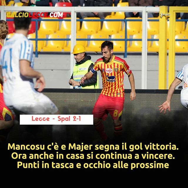 CalcioLecce's tweet photo. #lecce - #spal 2-1
⚽ #mancosu #majer
Con un gol, su rigore, di Mancosu e uno di Majer, il Lecce vince la terza partita di fila. Che cuore. Continuiamo così 💛❤️ #AvantiLecce #BisognaVincere #uslecce #lecspa #LecceSpal https://t.co/ah6dGTaty0 https://t.co/J3DHNECMJx