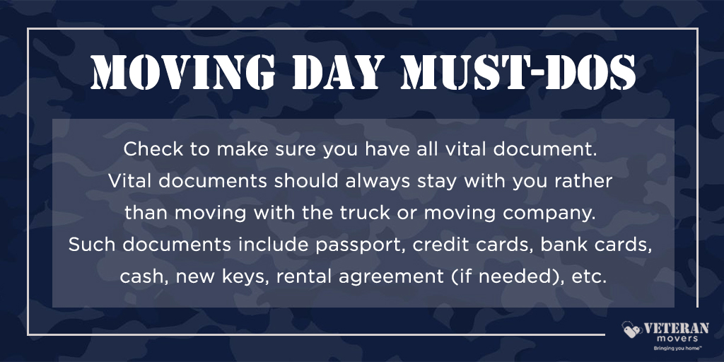 Make sure all your vital documents are with you or in a safe place during your entire move. #VeteranMovers #Movingtips

Request a quote: hubs.ly/H0mYQK20