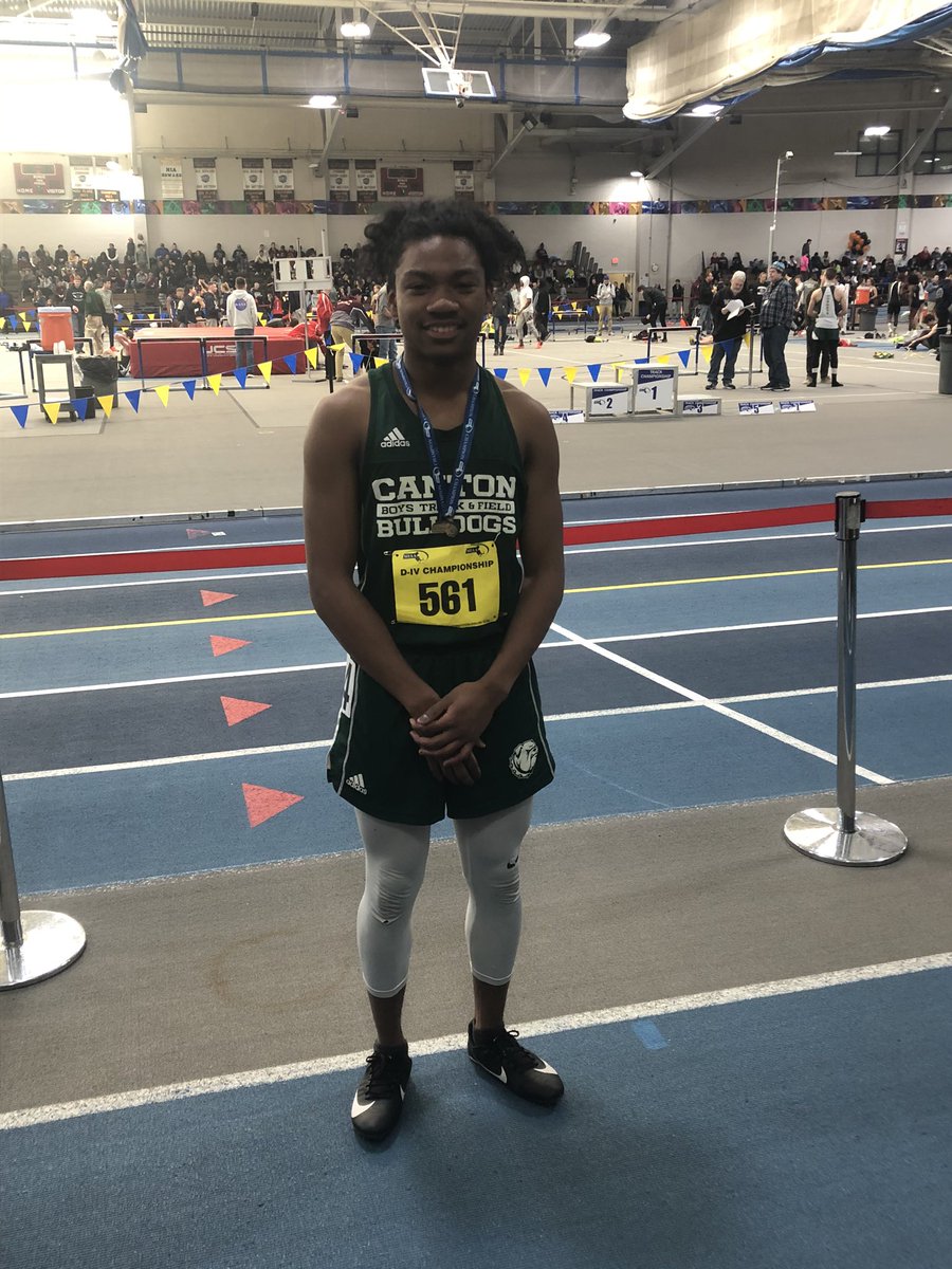 CStrackandfield's tweet photo. Jonathan Chery is your MA Division 4 Champion in the 55 meter dash with a new personal best 6.50! @CantonAthletics @CantonBulldogAT @CantonSC1 @CHSDogPound @CantonHSnews https://t.co/xC0QreLUUC