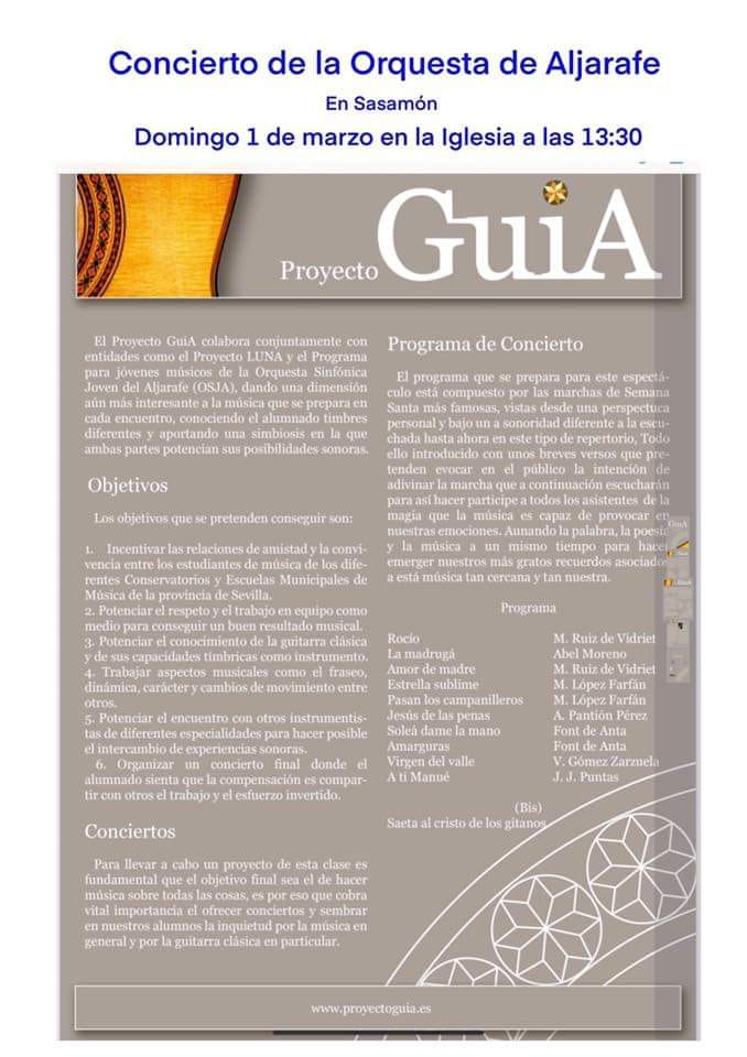 Vente a #Sasamón el domingo 1 de Marzo y podrás disfrutar con el concierto de la Orquesta de #Aljarafe. <a href="/CuatroVillas/">Cuatro Villas</a> <a href="/ViaAquitania/">Vía Aquitania Camino a Santiago</a> <a href="/Burgosenelmundo/">Burgos en el mundo</a> #mipueblomola