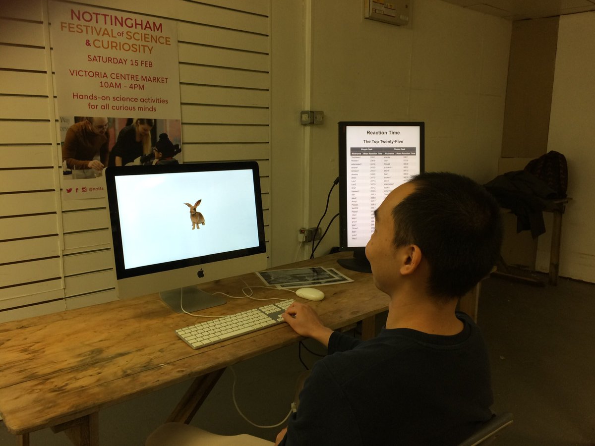 CorrigoLab's tweet image. Reaction time (RT) task from Corrigo Lab. Our fastest mean RTs: 226 ms for simple RT and 330 ms for choice RT. Well done everyone! Thanks to @NottsFOSAC for having us and to @jkmkhoo for helping out! #curiousnotts