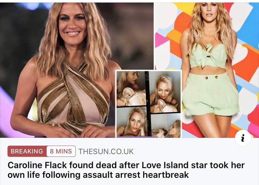 Ladshaw_'s tweet photo. Caroline Flack found dead in her flat. The same media outlets which were slating her and digging around her assault charge will now be paying tribute to her... Surely it’s about time that the media’s impact on people’s lives is taken a bit more seriously https://t.co/6sUVP0iTR0