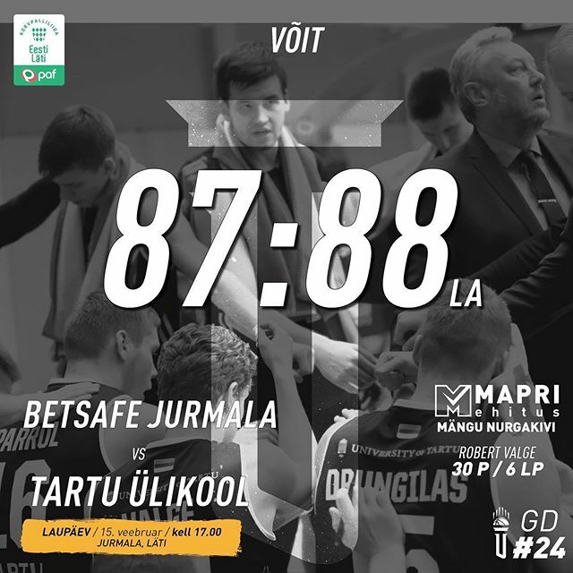Huuuh! Oli see vast mäng. @pafleague tabeliseisu osas ülioluline 88:87 võit Jurmalast tuli lisaaja järel. <a href="/valgerobert/">Robert Valge</a> kogus #MapriNurgakivi väärilised 30 punkti ja kuus lauapalli.

Statstika - ift.tt/3bICBwW ift.tt/31UF0QU