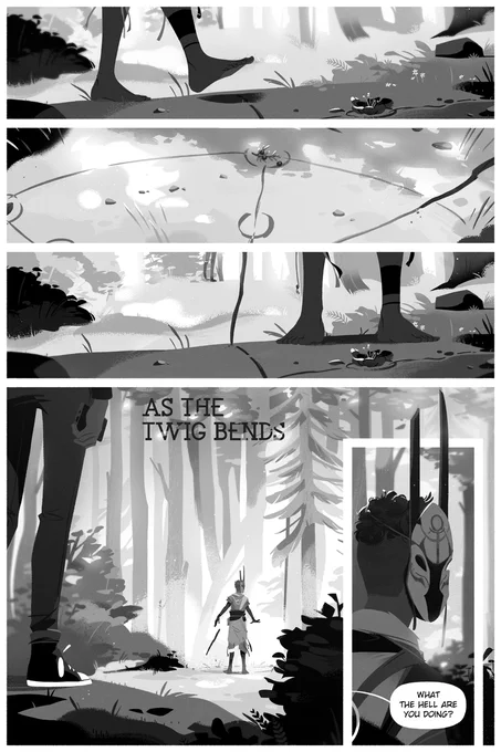 "As The Twig Bends" is a short comic @_elibaum &amp; I created as a stretch goal for Heartwood: Non-binary Tales of Sylvan Fantasy's Kickstarter. (1/3) 