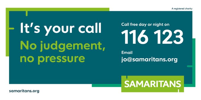 MHFA England® (@mhfaengland) on Twitter photo If you, or someone you know, needs support please contact @Samaritans on 116 123 or jo<a href="/samaritans/">Samaritans</a>.org.
Samaritans are open 24 hours a day, 7 days a week.
💚 If you, or someone you know, needs support please contact @Samaritans on 116 123 or jo<a href="/samaritans/">Samaritans</a>.org.
Samaritans are open 24 hours a day, 7 days a week.
💚