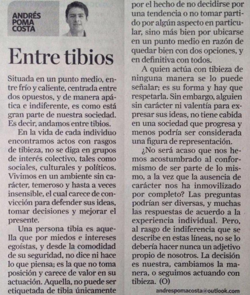 Situada en un punto medio, y de manera apática e indiferente, permanece nuestra sociedad. Sobre este tema, mi reflexión de hoy. 

#DiarioLaHora #Loja #realidad #valores #artículo #opinión