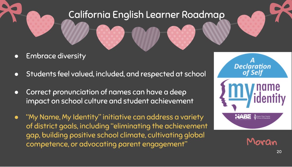 Yesterday I had the opportunity to briefly present about #MyNameMyIdentity. One of my takeaways from a California English Learners ROADMAP workshop. Ask students how to correctly pronounce their name and simply try your best. #Inclusivity #Respect #Culture #Achievement