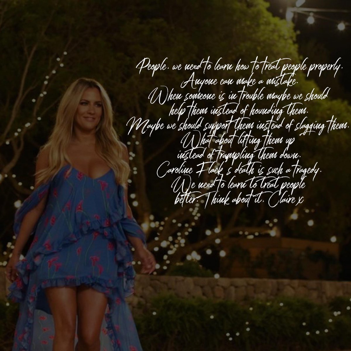 Tropic Gal Claire (@tropicgalclaire) on Twitter photo I just find the news about <a href="/carolineflack1/">caroline flack</a>’s death very sad. People, we need to learn how to treat people properly. #life #people #help #support #sad #carolineflack #sosad #tragic #treatpeoplewithkindness #treatpeopleproperly #news #peoplehavefeelings I just find the news about <a href="/carolineflack1/">caroline flack</a>’s death very sad. People, we need to learn how to treat people properly. #life #people #help #support #sad #carolineflack #sosad #tragic #treatpeoplewithkindness #treatpeopleproperly #news #peoplehavefeelings