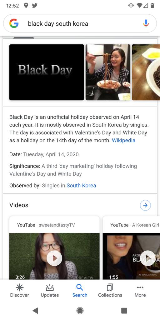 npmullis's tweet photo. @BrennenTaylor Korea splits lovers holidays up Vday, White day, Black day. So April 14 2020. https://t.co/FFMhWsEZlb