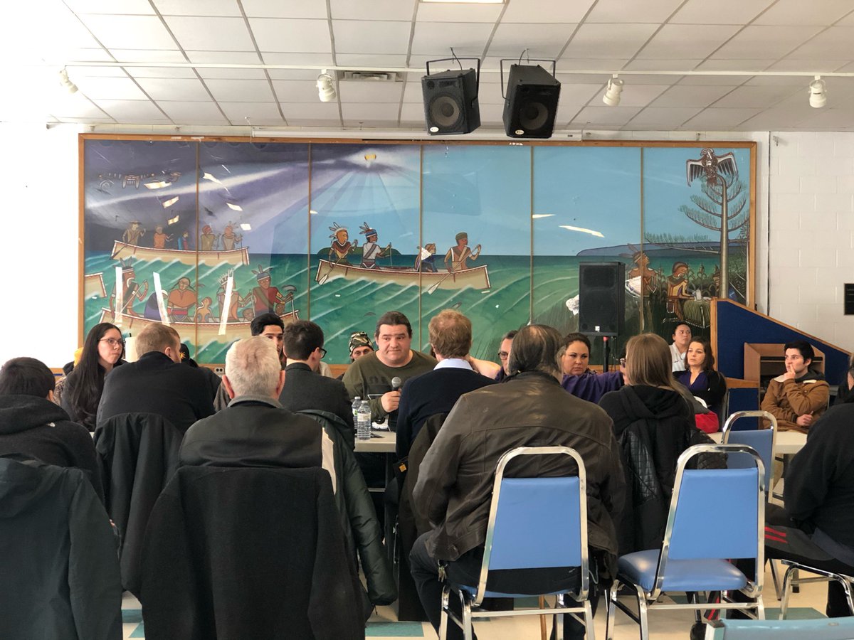 realpeoplesmedi's tweet photo. Approximately 80 members of the Mohawk nation are currently meeting and discussing with Minister of Indigenous Services, Marc Miller https://t.co/vAmJd7hBRg