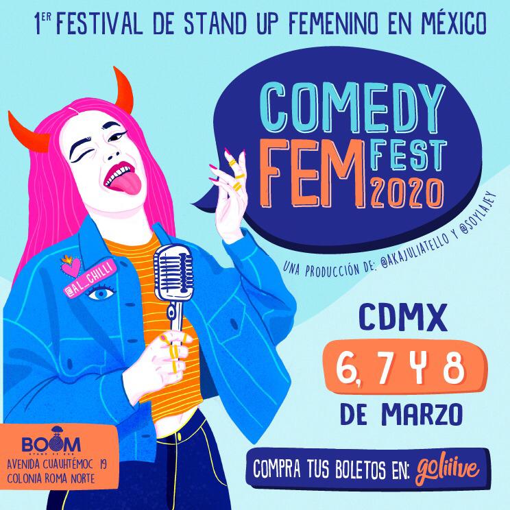 Ya casi es #MARZO el mes de la mujer y con él llega el primer festival de comedia femenina en México Muchas mujeres haciendo reír este 6, 7 y 8 de MARZO en #boomstandupbar compren sus entradas en <a href="/goliiivemx/">goliiive</a> para no perderse ninguno de los shows de el #comedyfemfest