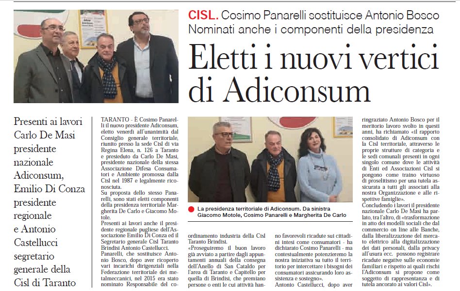 CislTaBr's tweet photo. @Ust @CastellucciAnto @adiconsum traino virtuoso di proselitismo per rappresentanza e tutela di tutti gli associati #CarloDeMasi con nuovi modelli sociali, difesa di diritti e ambiente ancorata ai valori @CislNazionale #CosimoPanarelli @CislPuglia @ConzaEmilio @TaBuonaSera https://t.co/gt3CbJbNCB