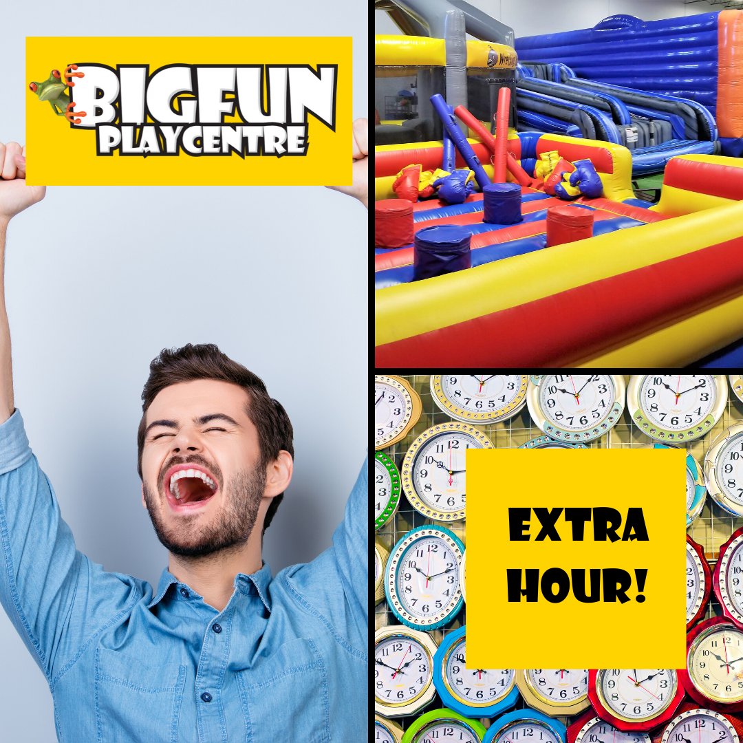bigfunplaycentr's tweet photo. What would you do with an extra hour at Big Fun? Join us on Monday, February 17 as we open our doors at 9AM! Come early and beat the line-ups! #bigfunplay #familyday #openearly #beatthelineups https://t.co/suR80Bve1e